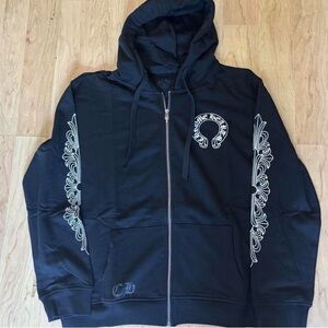 Chrome Hearts Black Zip-Up Hoodie with White Graphics